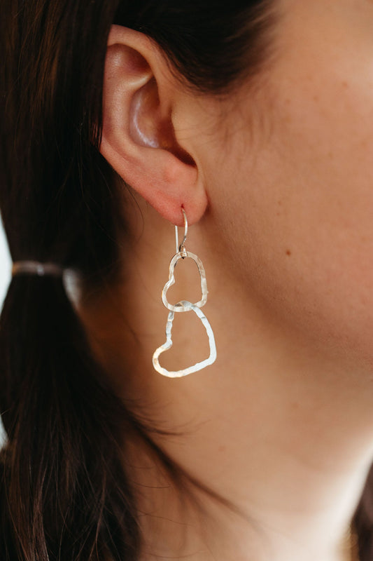 Earrings connected hearts sterling 2L silv