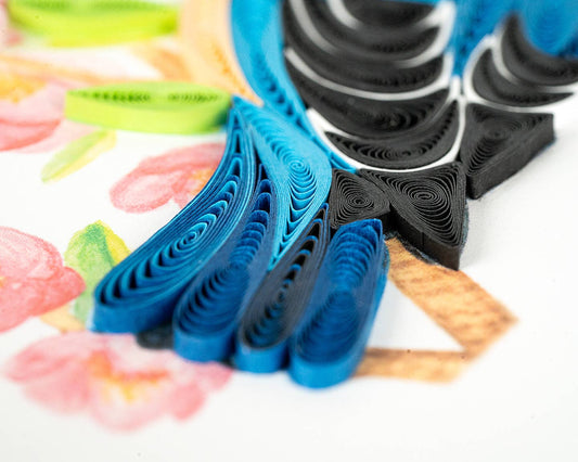Quilled Greeting Card, "Bluebird on Flower Branch"