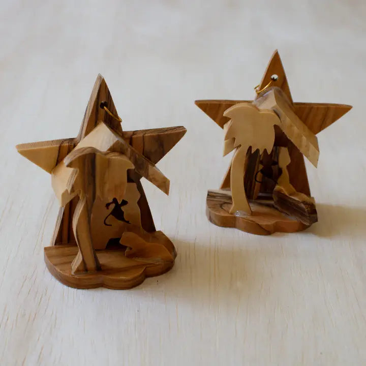 Olive Wood Nativity Star Ornament