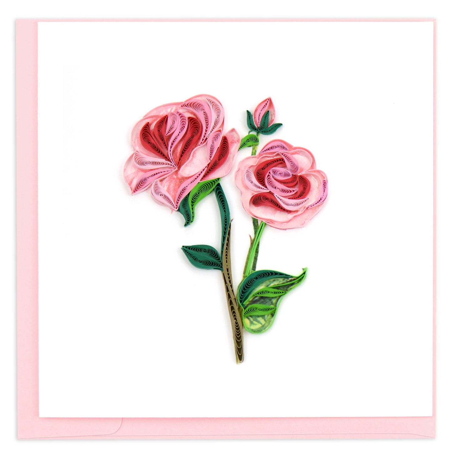 Quilled Greeting Card, "Long Stem Pink Roses"