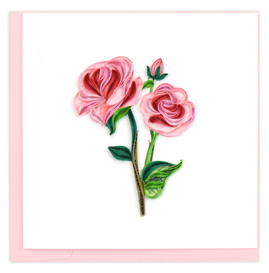Quilled Greeting Card, "Long Stem Pink Roses"
