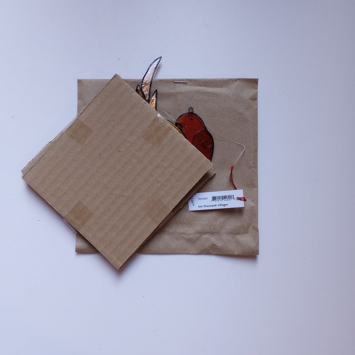 Suncatcher love birds capiz/mtl 4Wx5H orng/red