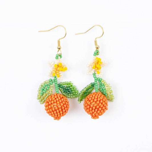 Earrings, Beaded Orange Blossom