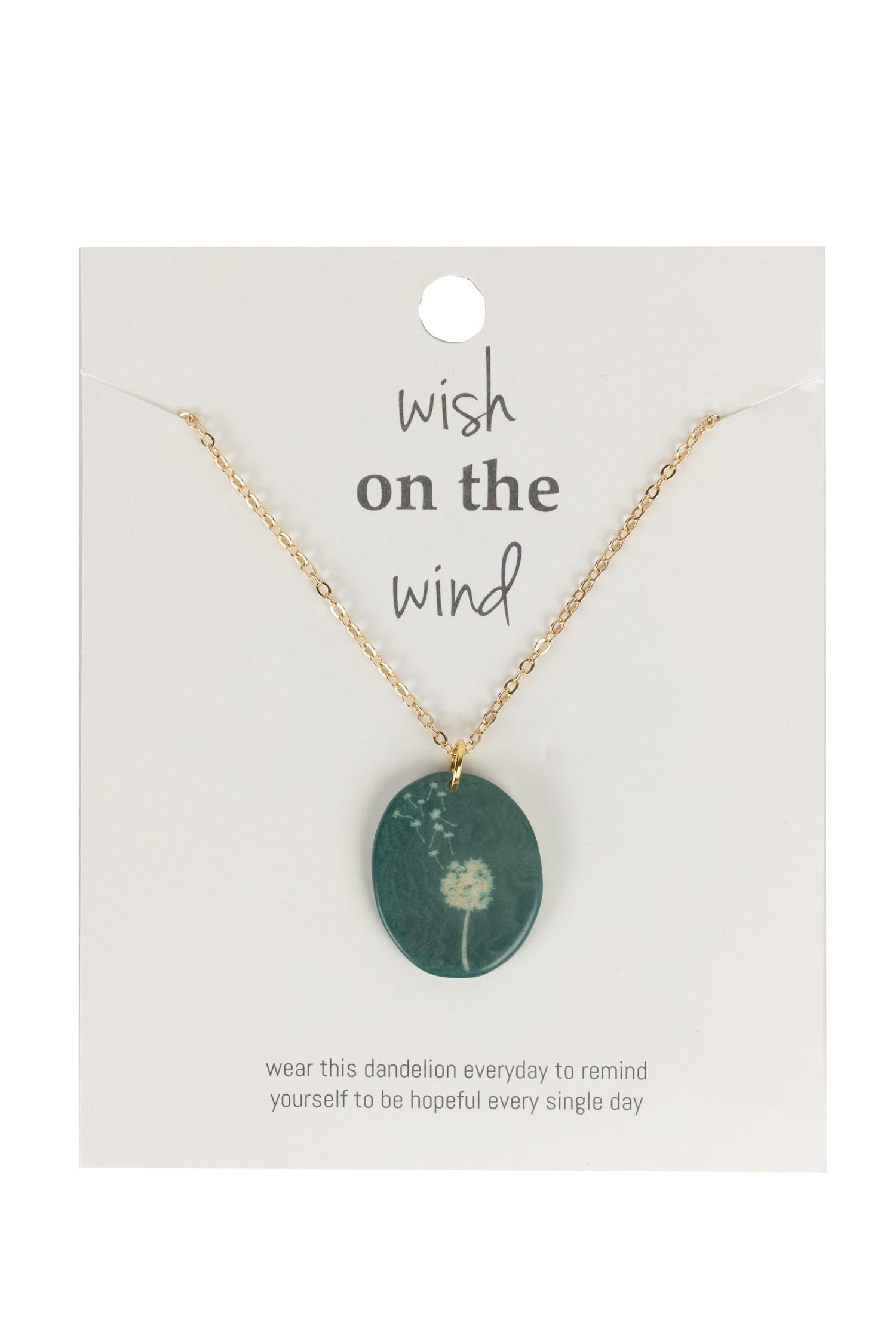 Necklace wishes dandelion etched tagua 17L sage