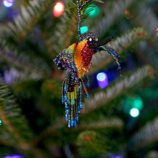 Ornament hummingbird bead multi asst