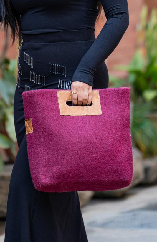 Felted Wool Lined Shoulder Bag w/ strap