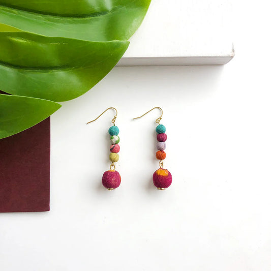 Earrings, "Dripping Kantha"