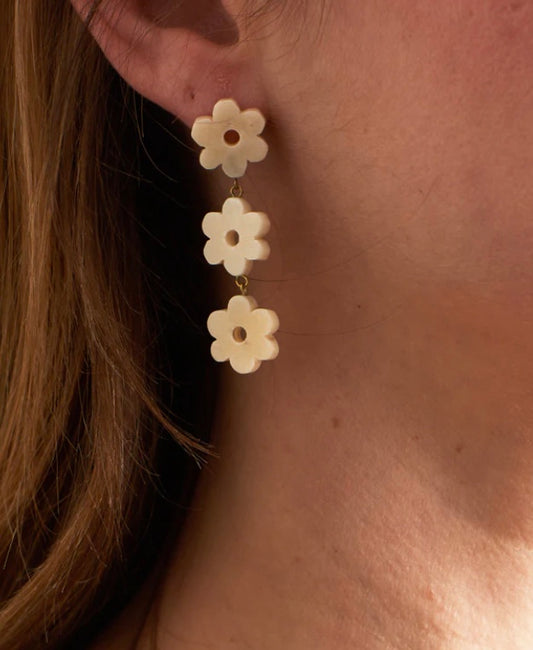 Earrings, "White Flower Daisy Dangle"