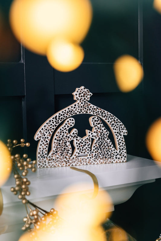 Nativity mosaic MDF/glass chips 10Wx8H white/brown