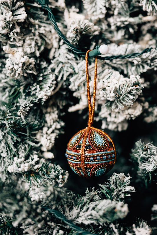 Ornament ball beaded M/2 2.5D copper/blue/brown