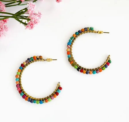 Earrings, Kantha "Milieu Classic Hoops"