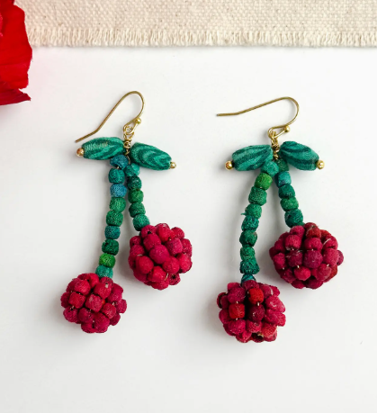 Earrings, Kantha Cherry