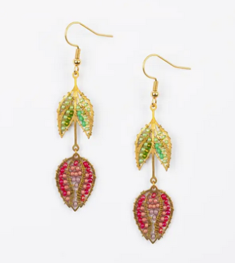 Earrings, Beaded Hanging Tulip