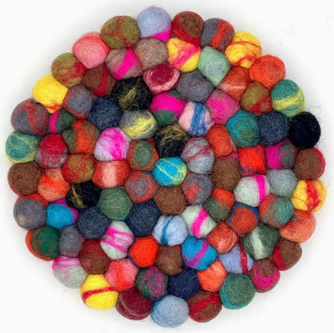 Trivet, Rainbow Felt Ball