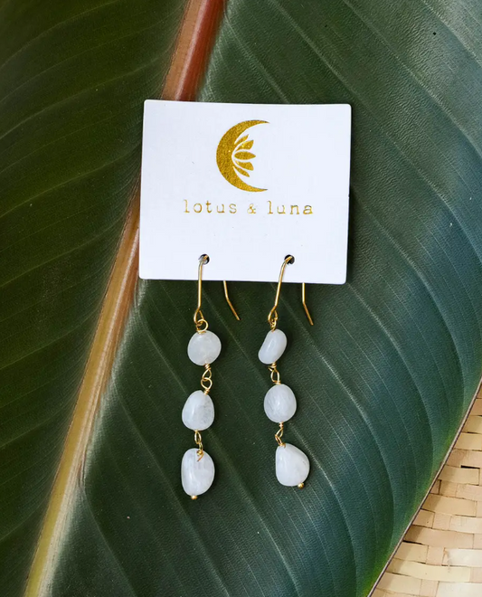 Earrings, Moonstone Waterfall