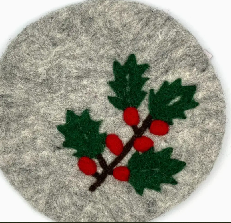 Holly Sprig Felt Trivet