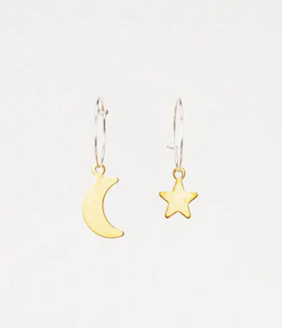 Earrings, Moon and Star Mini Charm Hoop