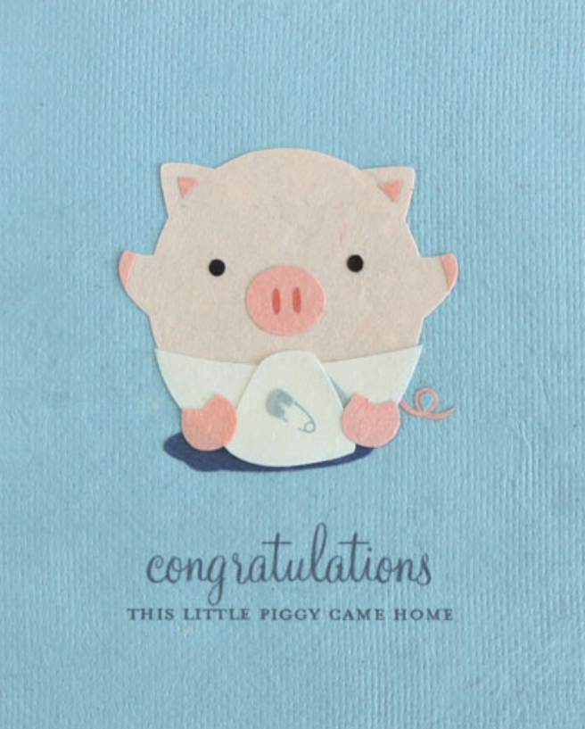 Recycled Paper Cards, "Little Piggy Congrats"