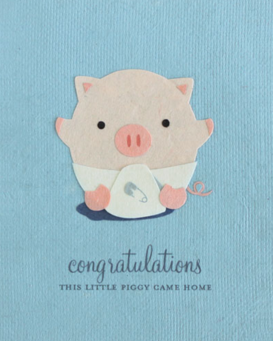 Recycled Paper Cards, "Little Piggy Congrats"