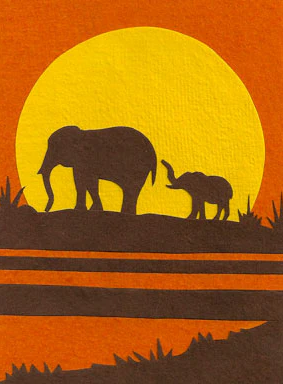 Recycled Paper Cards, "Elephants at Sunrise"