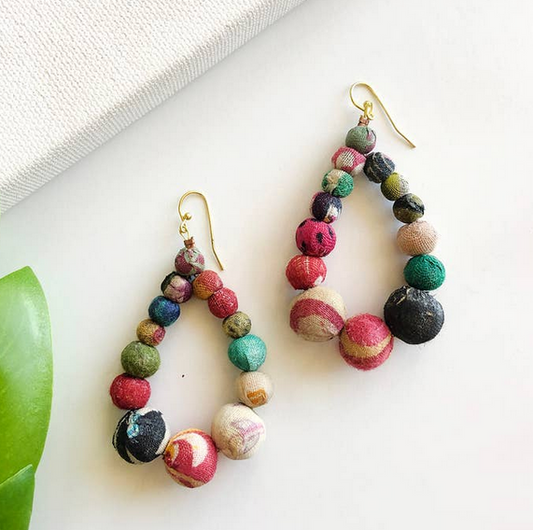 Earrings, Kantha Graduated Teardrop