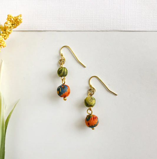 Earrings, "Kantha Double Drop"
