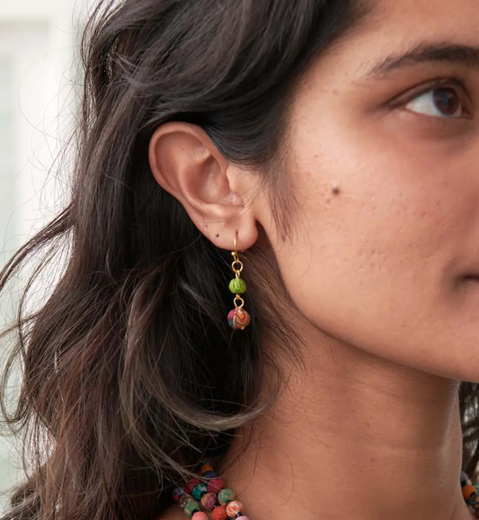 Earrings, "Kantha Double Drop"