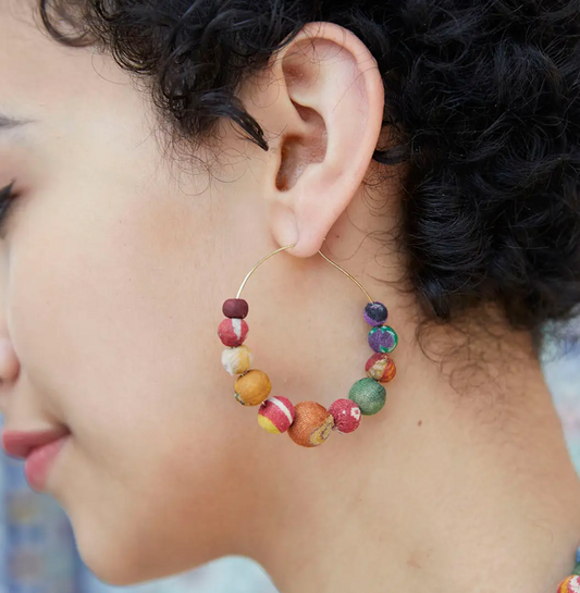 Earrings, "Kantha Graduated Hoops"