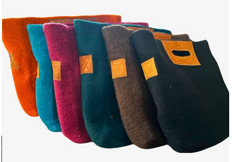 Felted Wool Lined Shoulder Bag w/ strap