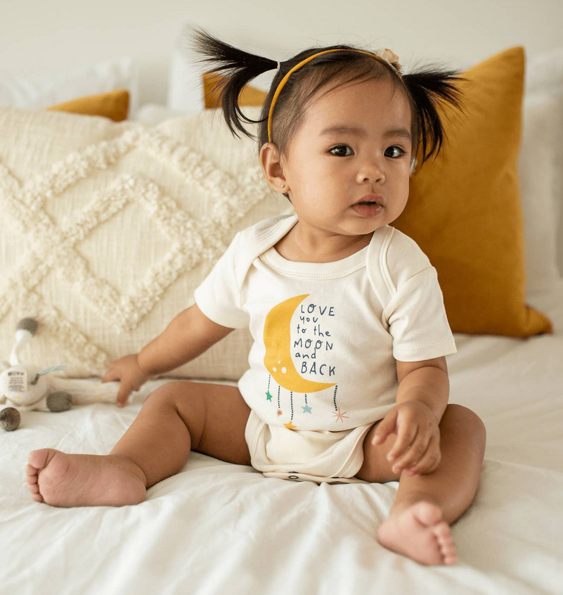 Organic Graphic Bodysuit, "Moon and Back"
