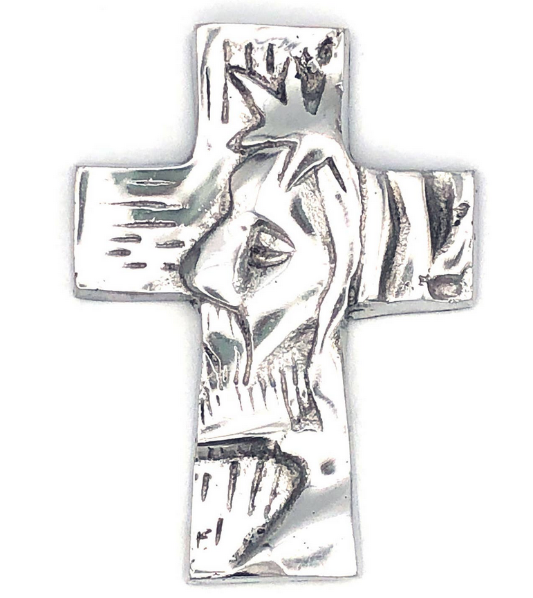 Small Recycled Car Parts Cross, "Savior Silhouette"