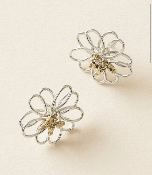 Earrings, Silver and Gold Stud "Kairavini Lotus"