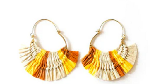 Earrings, "Caramel Raffia Hoop"