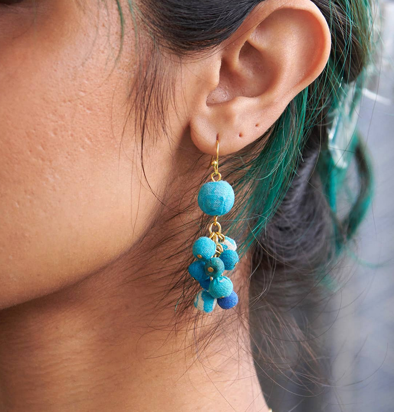 Kantha Dangle Cluster Earrings
