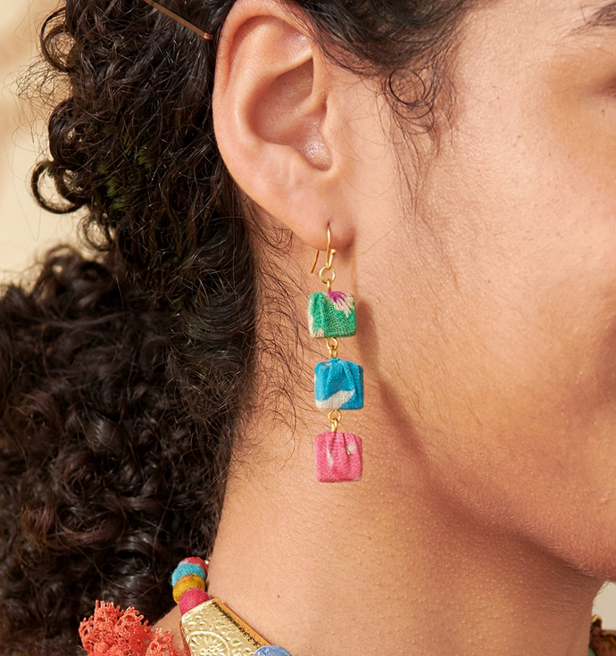 Fluid Square Kantha Earrings