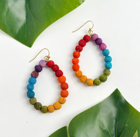 Earring, Kantha Teardrop Assorted