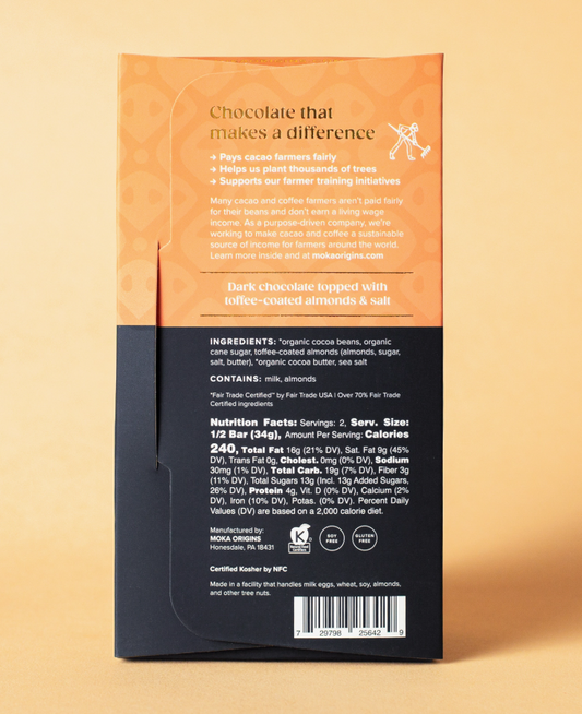 Single-Origin Dark Chocolate & Toffee Almond Bar, 2.4oz bar