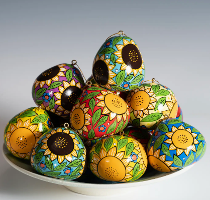 Hand Painted Sunflower Gourd Ornament^