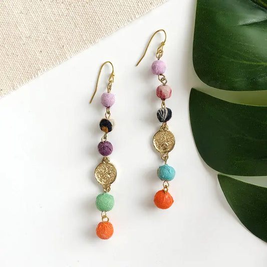Earrings, Kantha "Raindrop"