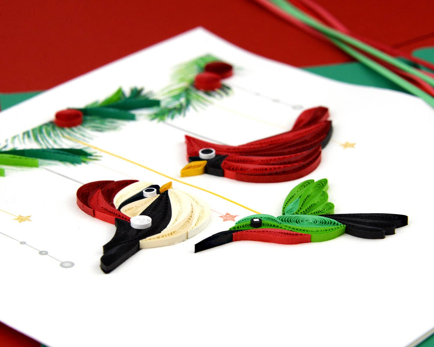 Quilled Greeting Card, "Holiday Bird Ornaments"