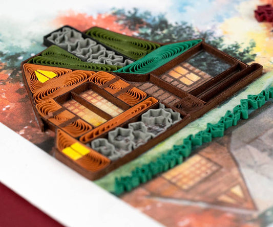 Quilled Greeting Card, “Cozy Autumn Cabin”