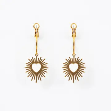 Earrings, Heart Rays Hoop