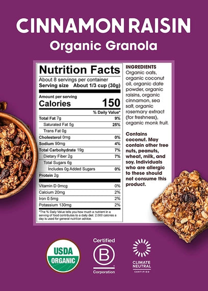 Organic Granola, Cinnamon Raisin