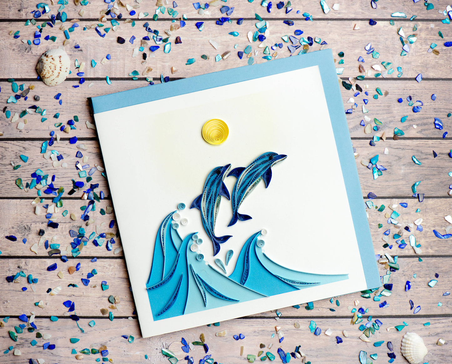 Quilled Greeting Card, "Jumping Dolphins"