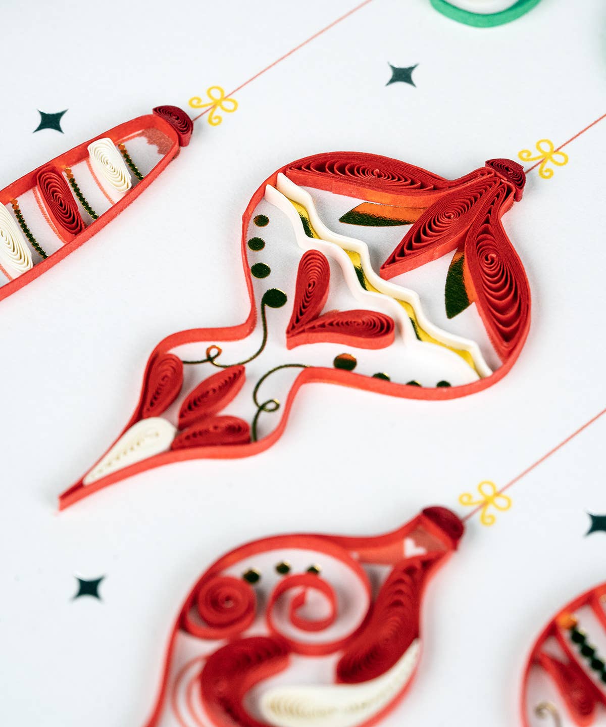 Quilled Greeting Card, "Red Christmas Ornaments"