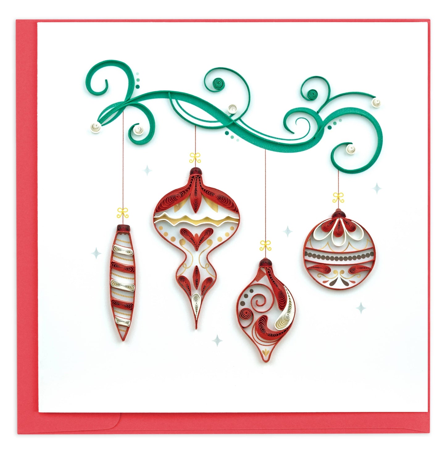 Quilled Greeting Card, "Red Christmas Ornaments"