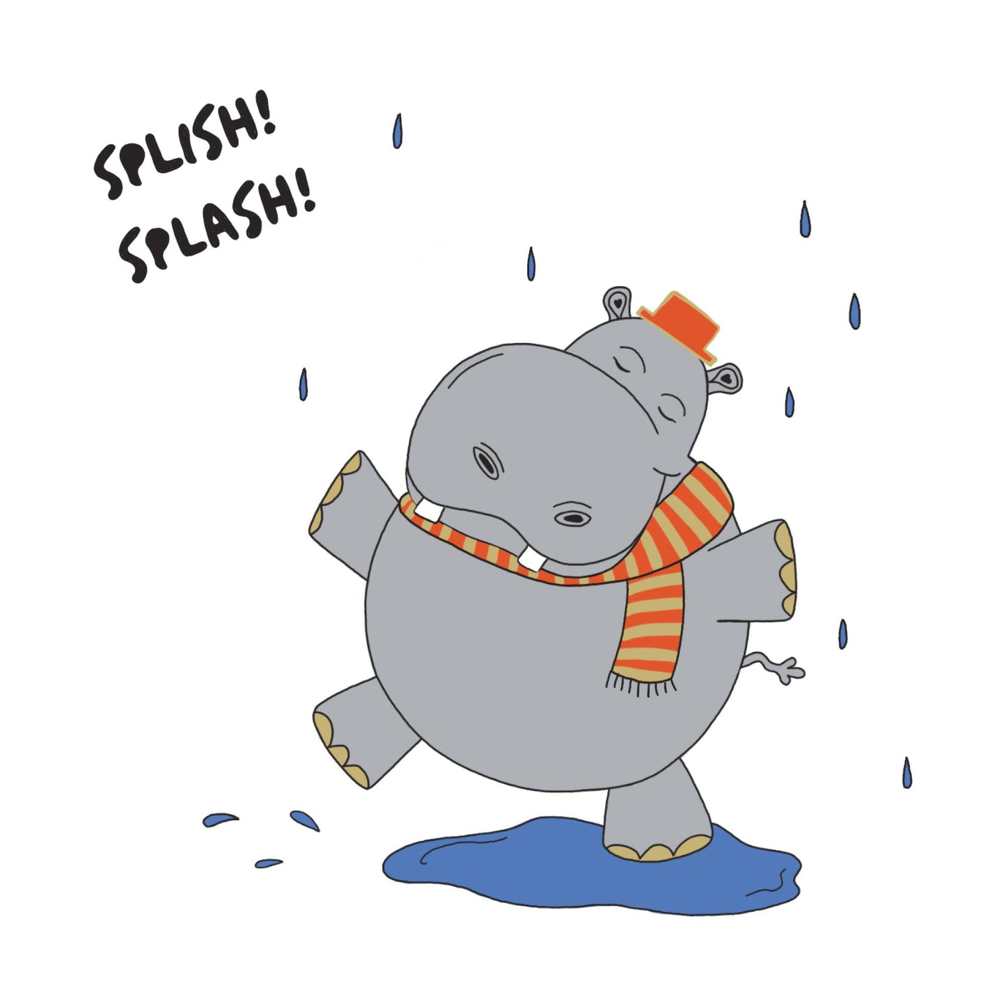 Organic Graphic Bodysuit, "Splash Hippo"