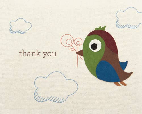 Recycled Paper Cards, "Thank You Birdie"