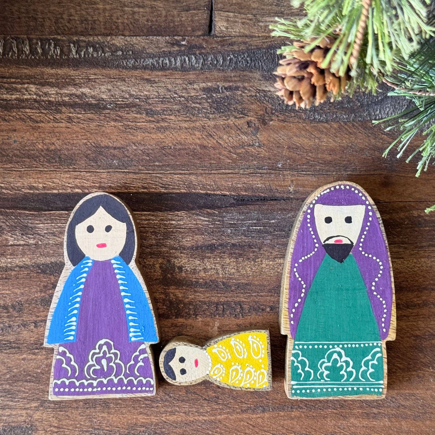 Hand Painted Mango Wood Nativity, 7 pieces