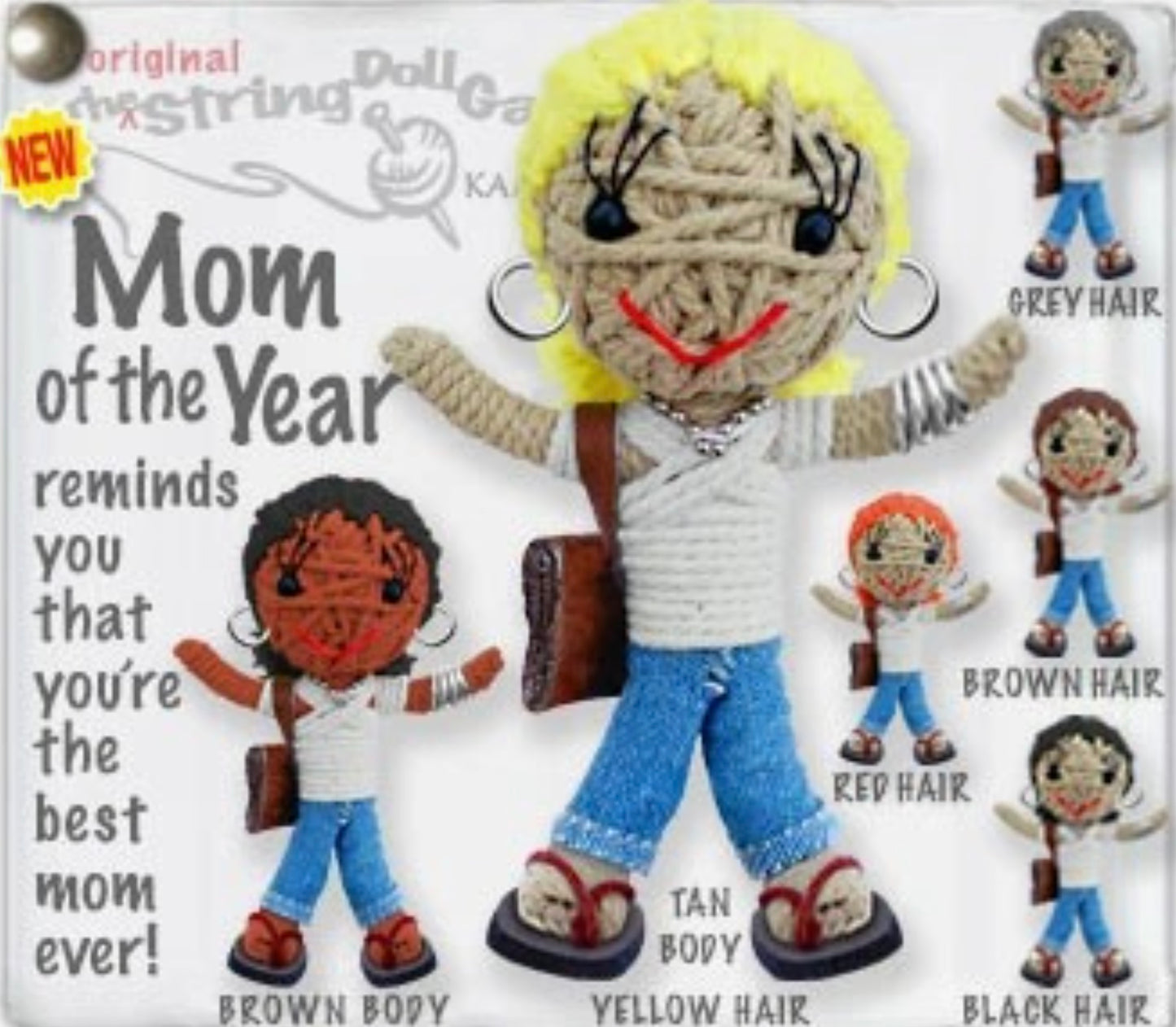 Keychain String Doll, "Mom of the Year"